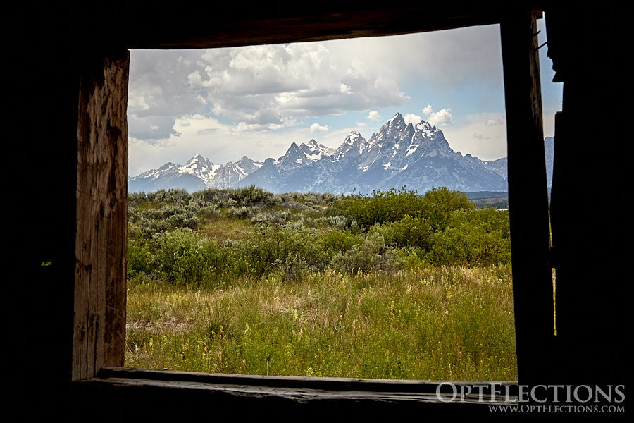 A view of the Tetons from Cunningham Cabin