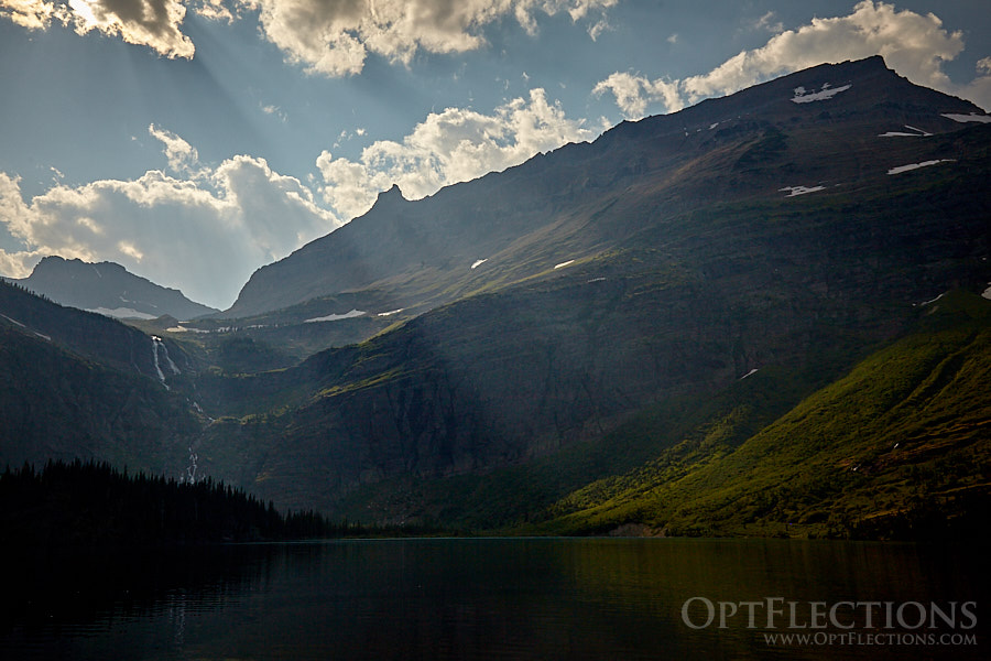 Sun rays across Grinnell Lake